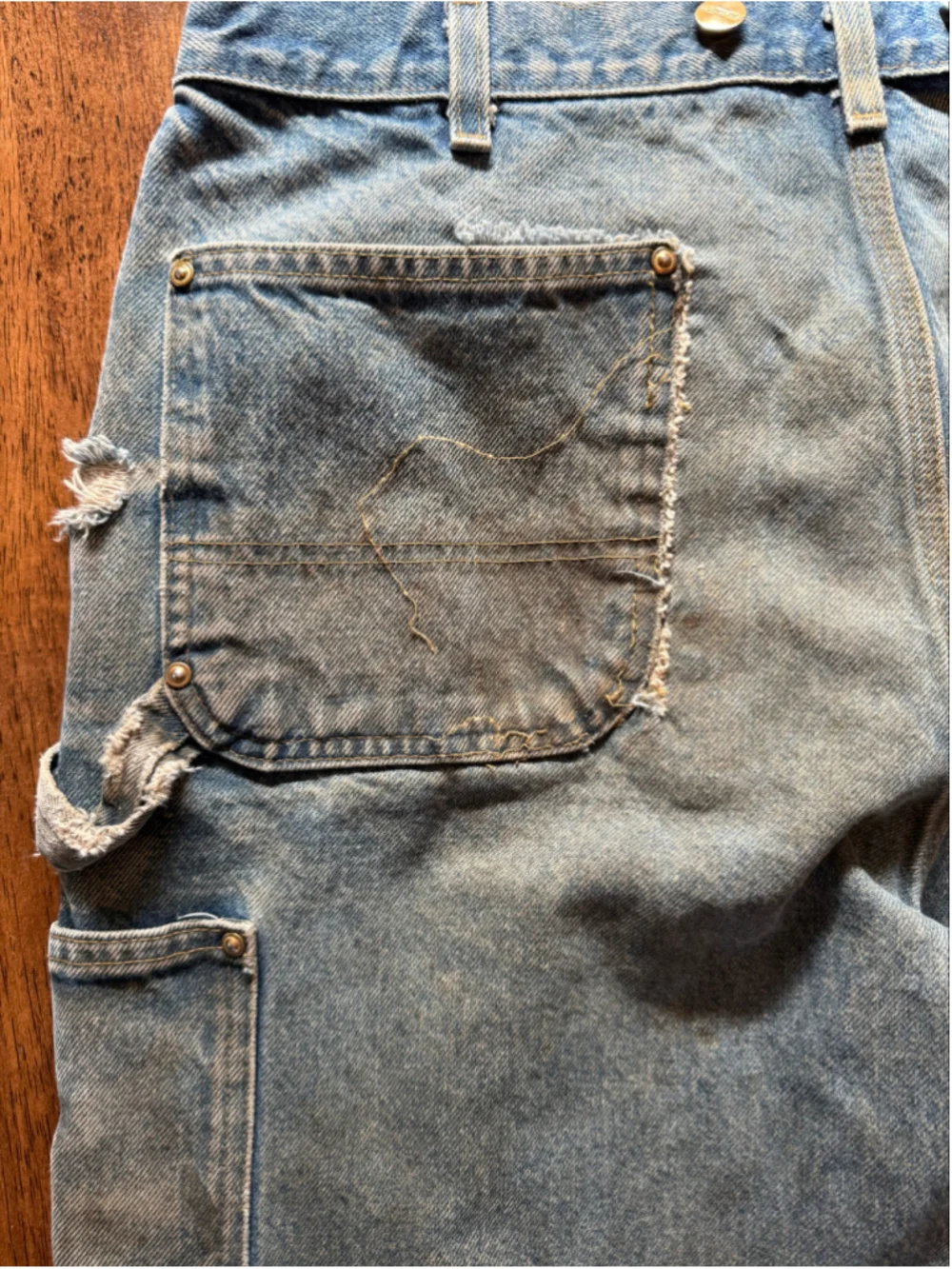 Vintage Carhartt Double Knee Denim Logger Pants Suspender Buttons 36